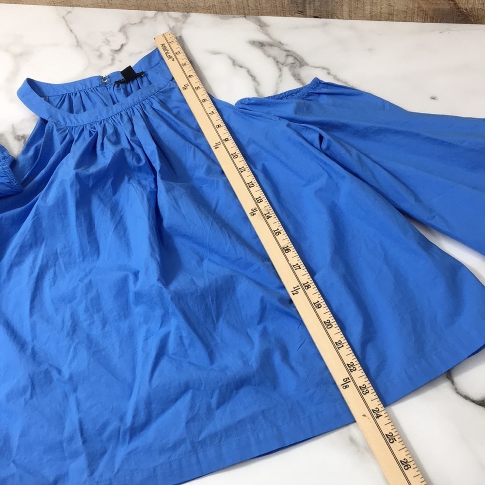 Ann Taylor Blue Poplin Halter Cropped Top Womens Medium Cold Shoulder - Picture 11 of 11